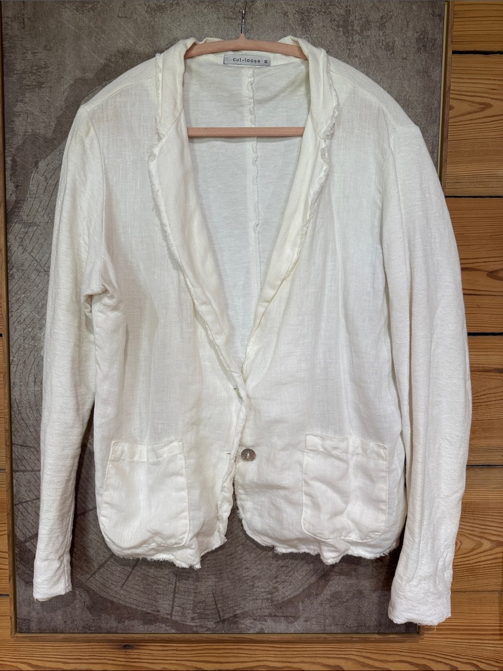 cut loose Linen Cotton off white Lightweight Blazer Jacket. Stretchy!
